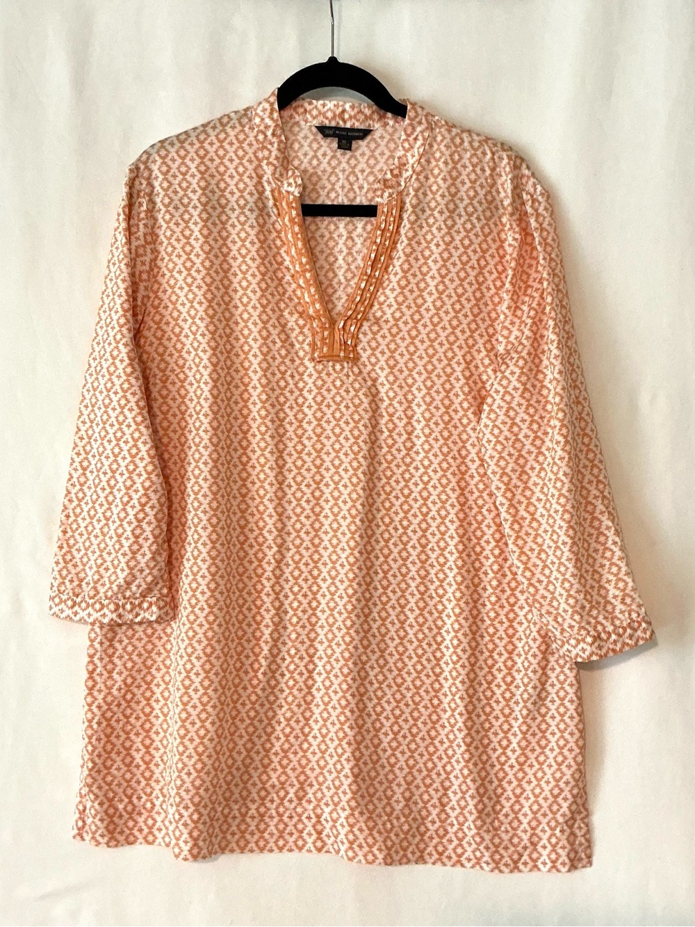 Brook Brothers Women XL 346 Peach/Orange/White Ikat Print 100% Cotton Tunic Top